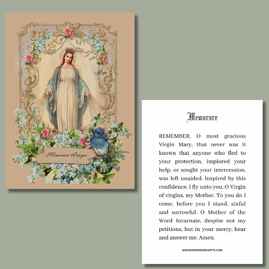 Carte De Placement Mère catholique Mary Floral Mémorare prière