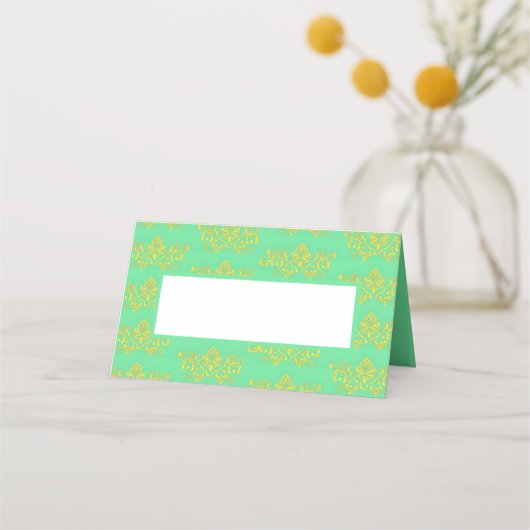 Carte De Placement Modèle damassé or sur vert (Devant)