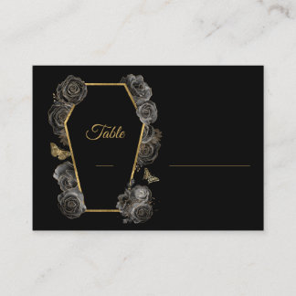 Carte De Placement Modèle de mariage gothique Roses Noires & Dorées C