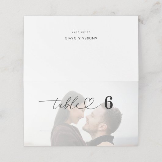 Carte De Placement Modern Faded Photo Heart Script Mariage invité (Extérieur déplié)