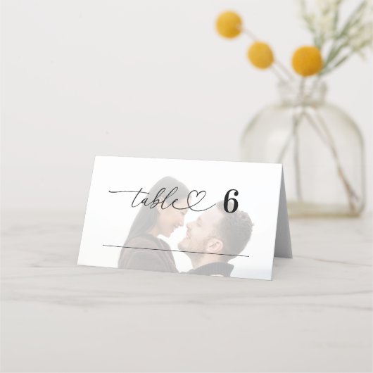 Carte De Placement Modern Faded Photo Heart Script Mariage invité (Devant)