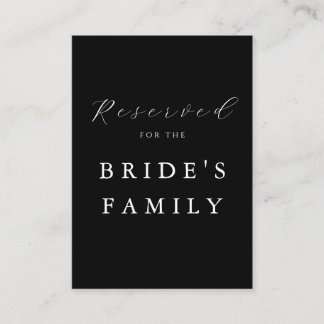 Carte De Placement Modern Minimalist Black Reserved Wedding Sign