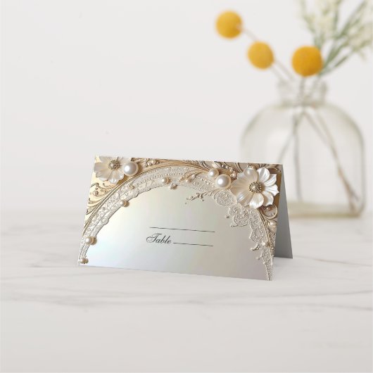 Carte De Placement Modern White Flowers Pearls Place Card (Devant)