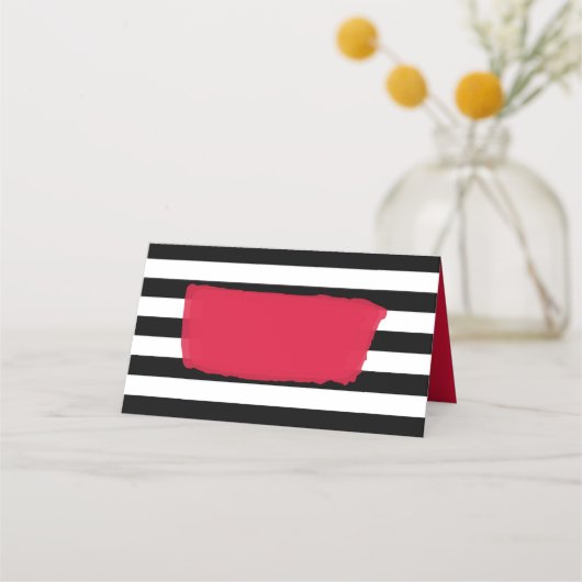 Carte De Placement Moderne Chic rose noir et blanc rayures (Devant)