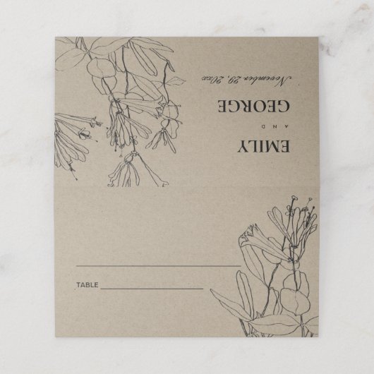 CARTE DE PLACEMENT MODERNE CHIC RUSTIQUE KRAFT BLACK LINE DRAWER FLOR (Extérieur déplié)