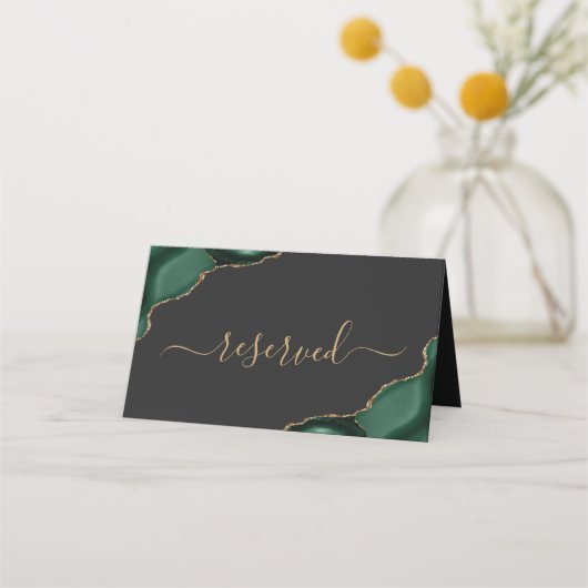 Carte De Placement Moderne Emerald Green Gold Agate Mariage réservé (Devant)