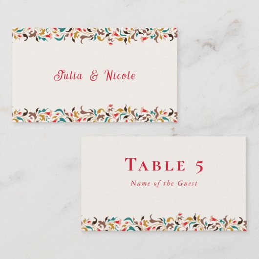 Carte De Placement Moderne Romantique Élégant Mariage de couronne flo (Devant / Derrière)