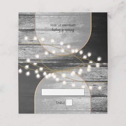 Carte De Placement Moderne Rustique Noir Bois Lumière Arc Mariage (Extérieur déplié)