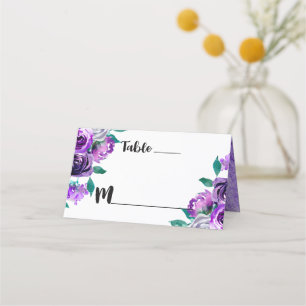 Carte De Placement Monnaie & Purple Floral Numéro de table Nom du siè