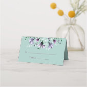 Carte De Placement Monnaie vert Dusty violet aquarelle florale Romant (Devant)