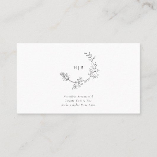 Carte De Placement Monogramme à couronne florale classique Mariage pl (Dos)