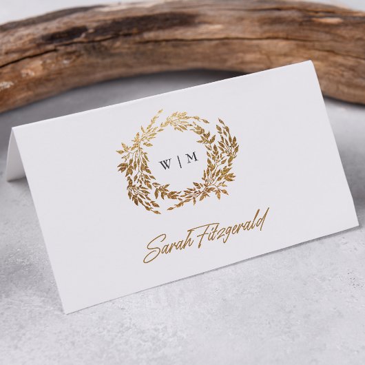Carte De Placement Monogramme classique Gold Crest Elégant mariage in