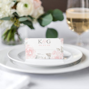 Carte De Placement Monogramme de mariage à la rose aquarelle rose vin