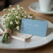 Carte De Placement Monogramme de mariage élégant bleu foncé plié