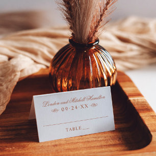 Carte De Placement Monogramme de mariage orange terracotta élégant cl
