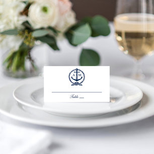 Carte De Placement Monogramme du Mariage d'Ancre bleu marine