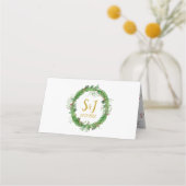 Carte De Placement Monogramme et couronne | Mariage de verdure d'hive (Dos)