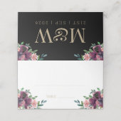 Carte De Placement Monogramme floral de Bourgogne moderne Mariage noi (Extérieur déplié)