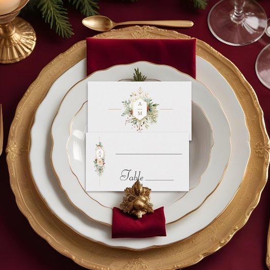 Carte De Placement Monogramme floral de Noël tout simplement élégant