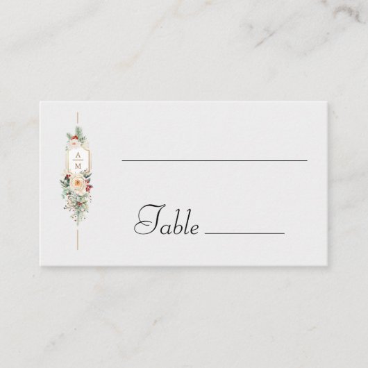 Carte De Placement Monogramme floral de Noël tout simplement élégant (Devant)