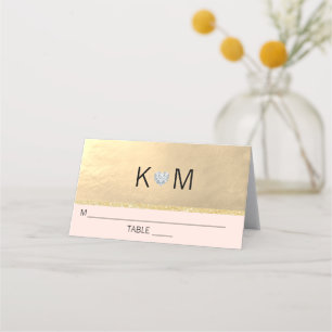 Carte De Placement Monogramme Gold Heart Diamond Mariage rose