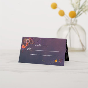 Carte De Placement Monogramme gothique floral foncé d'automne violet