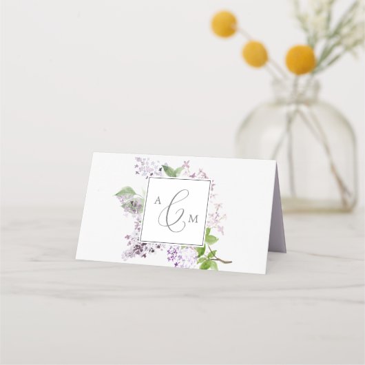 Carte De Placement Monogramme Lilac rustique Mariage plié (Dos)
