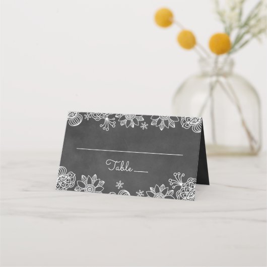 Carte De Placement Monogramme Mariage floral noir rustique (Devant)