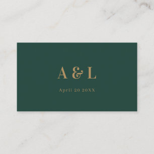Carte De Placement Monogramme minimaliste mariage Emerald Green Gold
