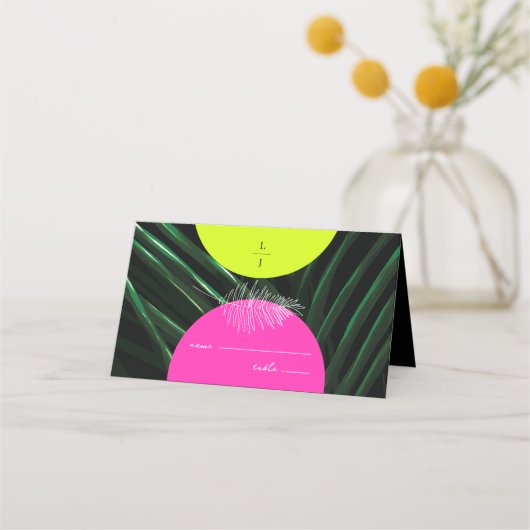 Carte De Placement Monogramme Neon Arches Palm Leaf Mariage Tropical (Devant)