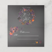 Carte De Placement Monogramme noir floral d'automne (Extérieur déplié)