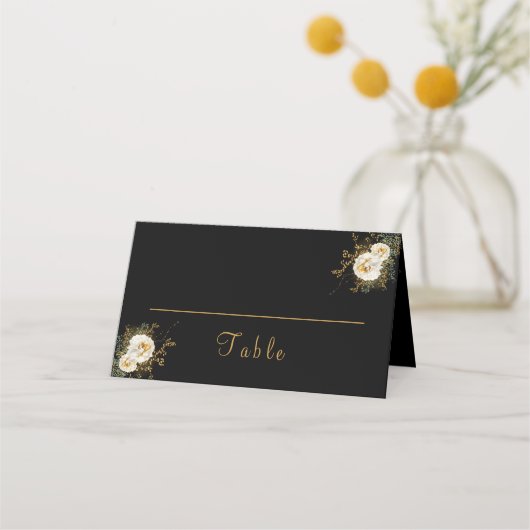 Carte De Placement Monogramme Or Sur Nom Noir Mariage Initial (Dos)