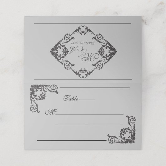 Carte De Placement Monogramme orné noir gothique (Extérieur déplié)