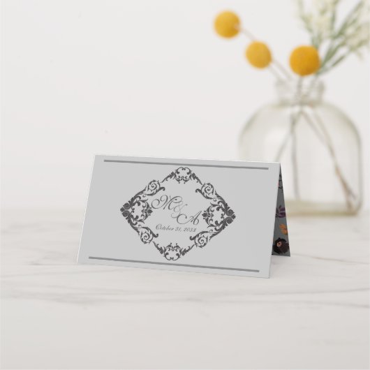 Carte De Placement Monogramme orné noir gothique (Dos)