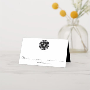 Carte De Placement Monogramme Pailleté Argent Jetons de Poker Mariage