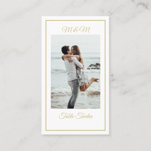 Carte De Placement Monogramme Photo Gold Elegant Numéro de table (Devant)