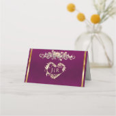 Carte De Placement Monogramme Roses & Cœur - Prune (Dos)