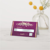 Carte De Placement Monogramme Roses & Cœur - Prune (Devant)