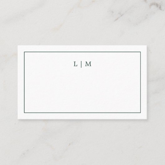 Carte De Placement Monogramme simple vert forêt Mariage élégant (Devant)