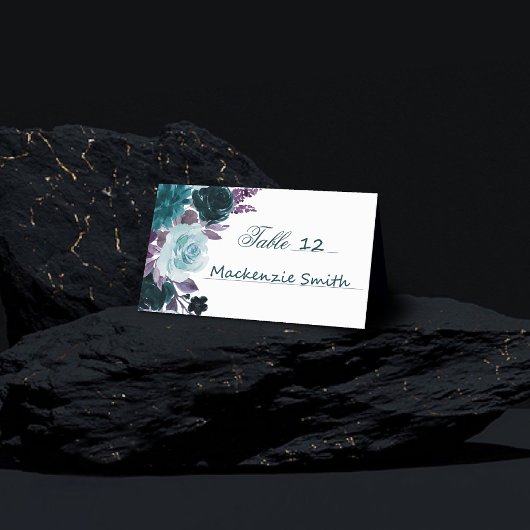 Carte De Placement Moody Boho | Floral foncé Turquoise et turquoise