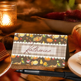 Carte De Placement Motif de récolte de cuisine de Thanksgiving à carr