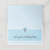 Carte De Placement Motif Géométrique Bleu Avec Baptême Croix Gris (Extérieur déplié)