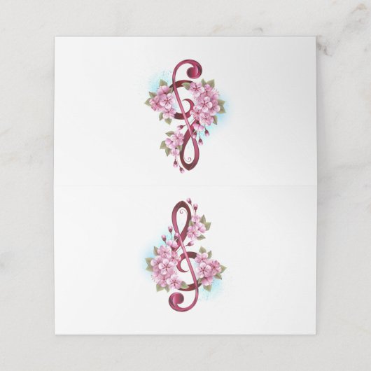 Carte De Placement Musical treble clef notes with sakura flowers (Extérieur déplié)