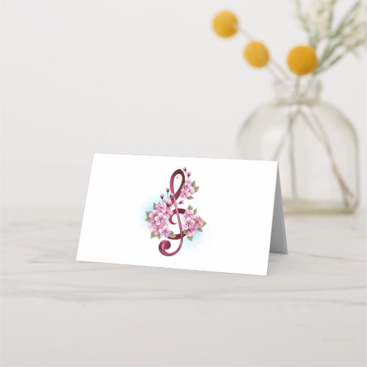 Carte De Placement Musical treble clef notes with sakura flowers (Dos)