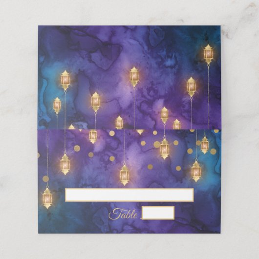 Carte De Placement Mystic Purple Blue Fairy Bokeh Gold Mariage (Extérieur déplié)