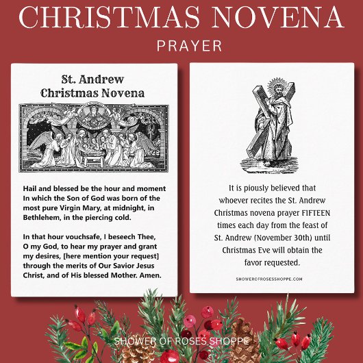 Carte De Placement Nativité de Noël St Andrew Novena Prière Sainte