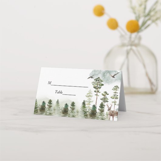 Carte De Placement Nature moderne Forêt verte | Aquarelles (Devant)