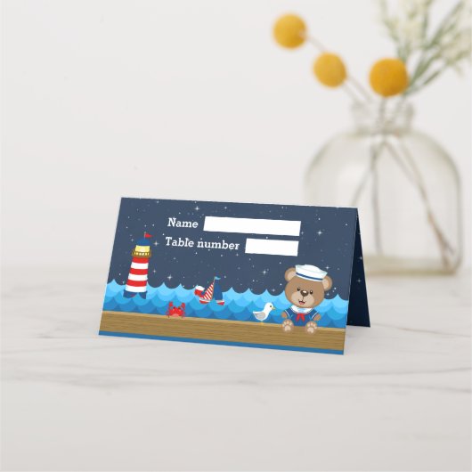 Carte De Placement Nautical Boy Bear Baby shower de la Marine Rouge S (Devant)