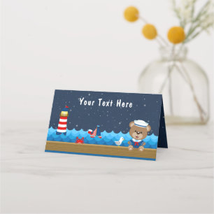 Carte De Placement Nautical Boy Bear Rouge et Marine Anniversaire Par