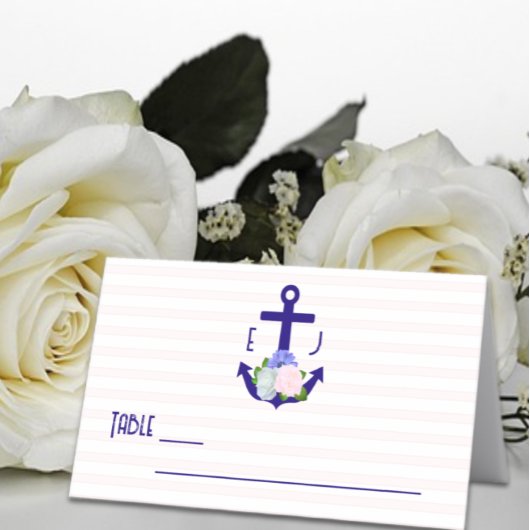 Carte De Placement Nautical Floral Stripes Wedding